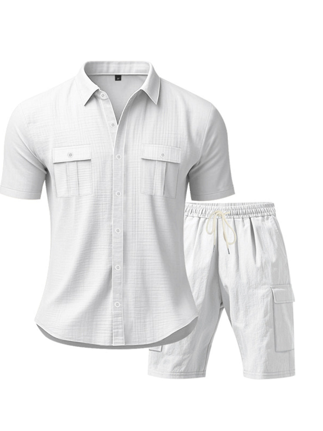 Men's Full Size Button Up Shirt and Shorts Set Plus Size - cas7m
