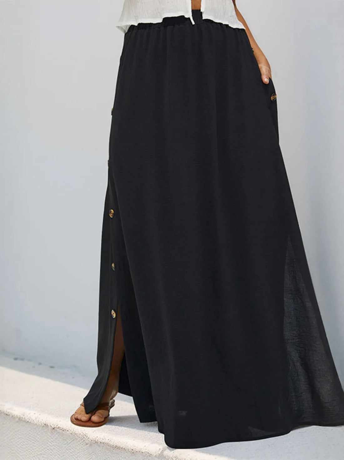High Waist Maxi Skirt with Pockets - cas7m