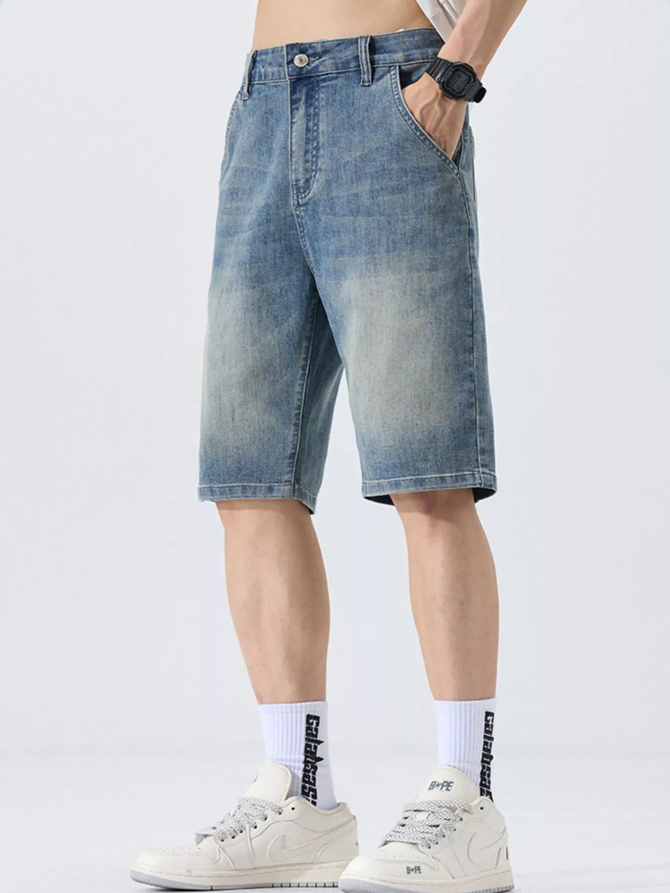 Men's Washed Loose Fit Denim Shorts - cas7m