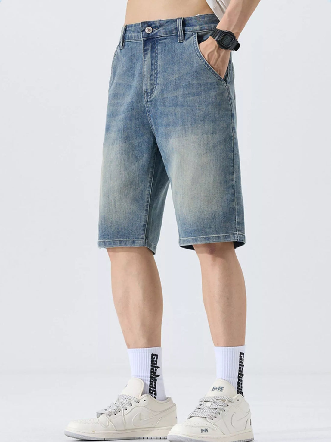 Men's Washed Loose Fit Denim Shorts - cas7m