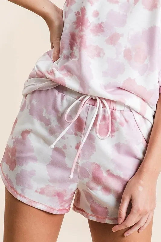 BiBi Tie Dye Print Terry Shorts With Side Pockets - cas7m
