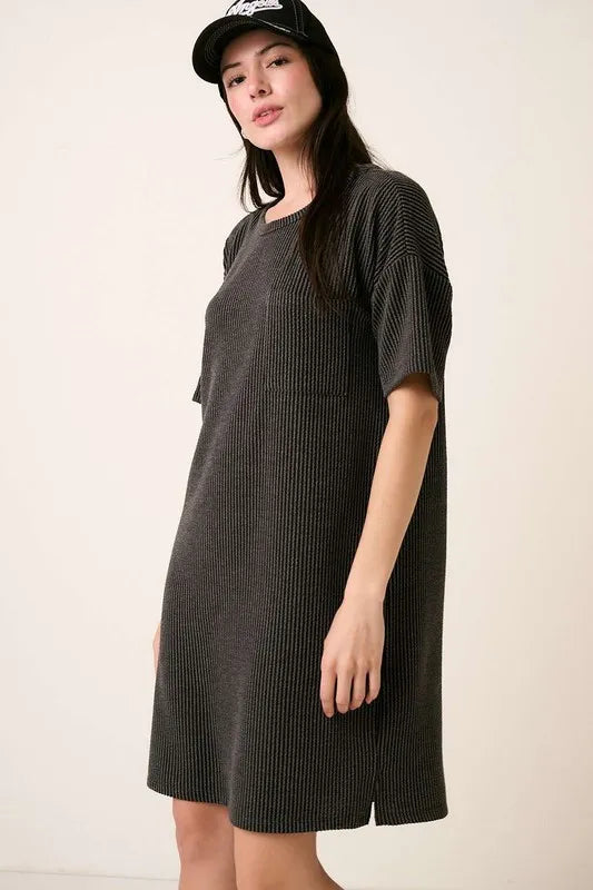 Mittoshop Urban Rib Knit Short Sleeve Tee Dress - cas7m