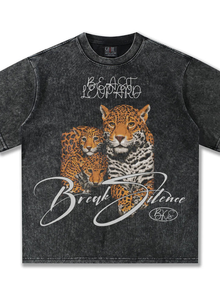 Men's Vintage Leopard Graphic Round Neck T-Shirt - cas7m