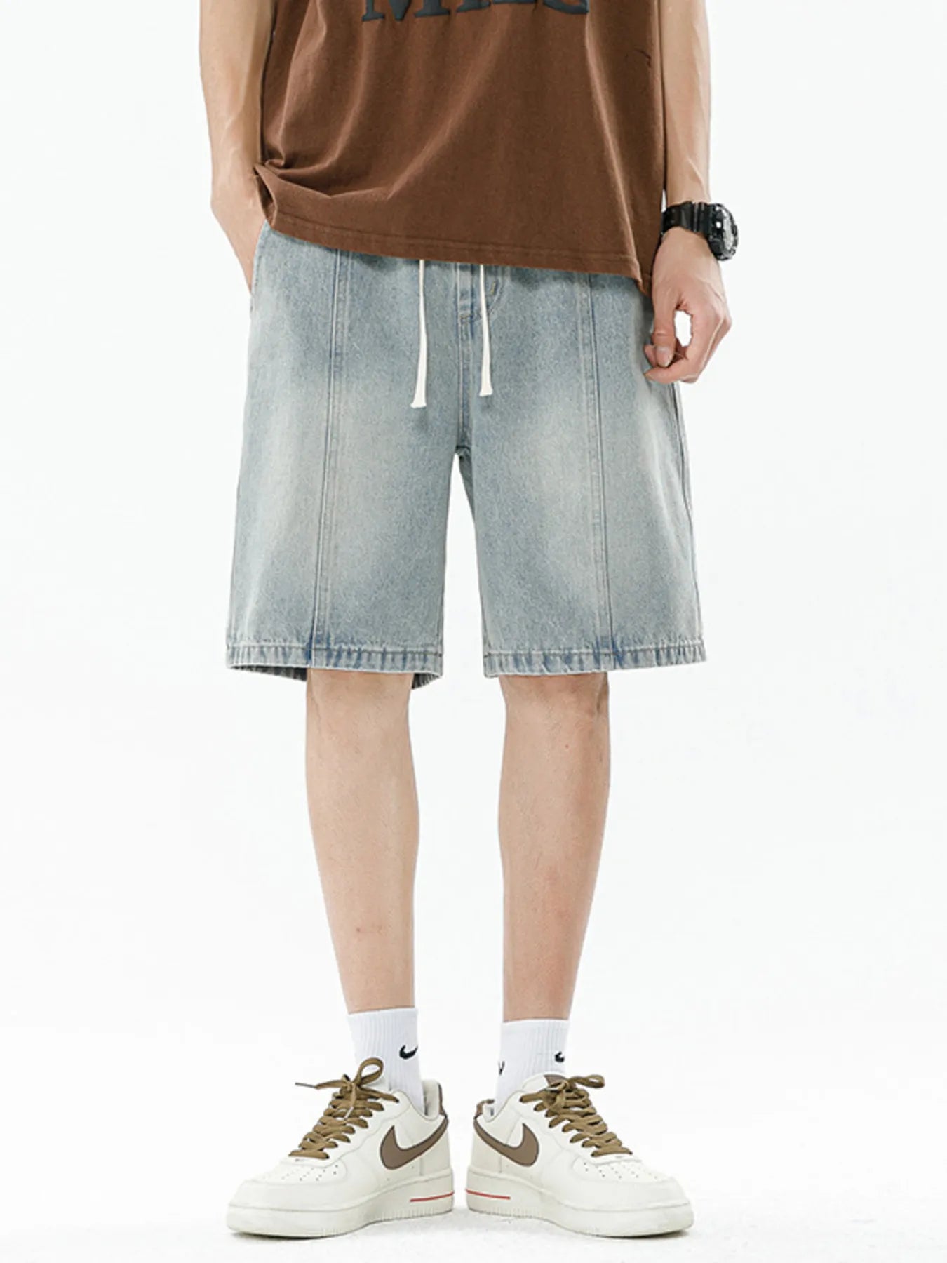 Casual Washed Cotton Drawstring Shorts - Slight Stretch Comfort - cas7m