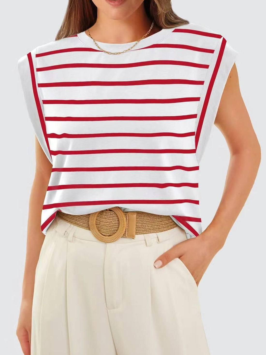 Striped Round Neck Tank - cas7m