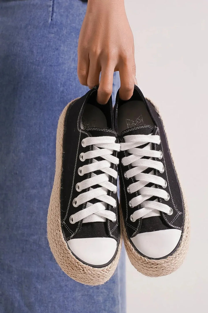 Beast Fashion Lace Up Woven Espadrille Sole Sneakers - cas7m