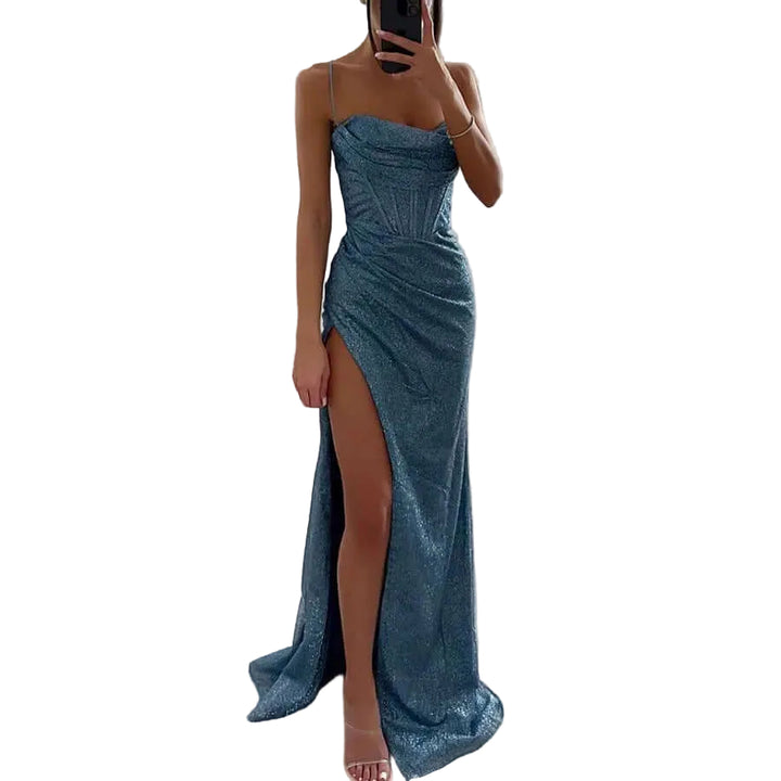 Sexy Split Suspender Dress Fashion Evening Party Slim V-neck Long Dresses Summer Clothing For Women - cas7m