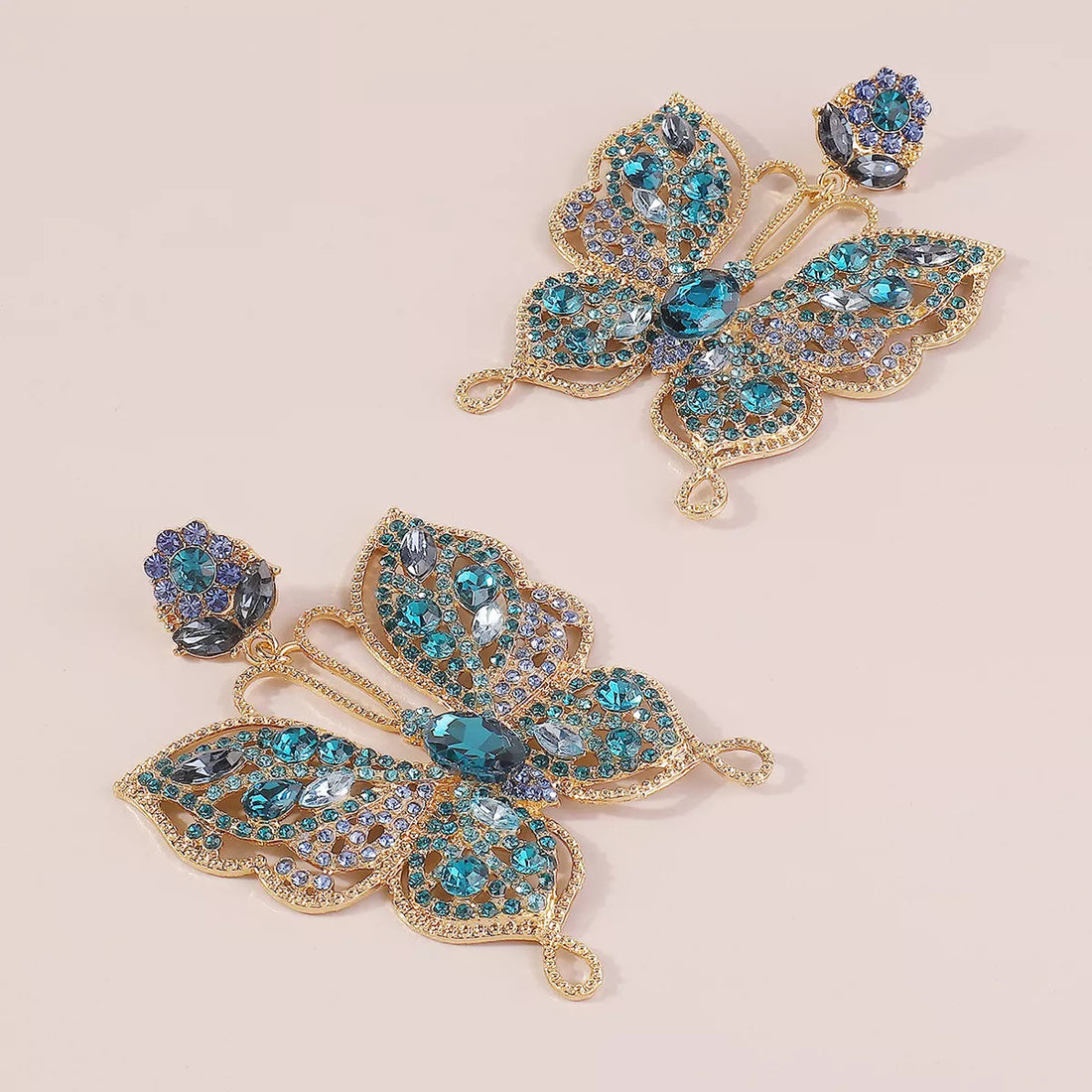 Butterfly Rhinestone Dangle Earrings - cas7m