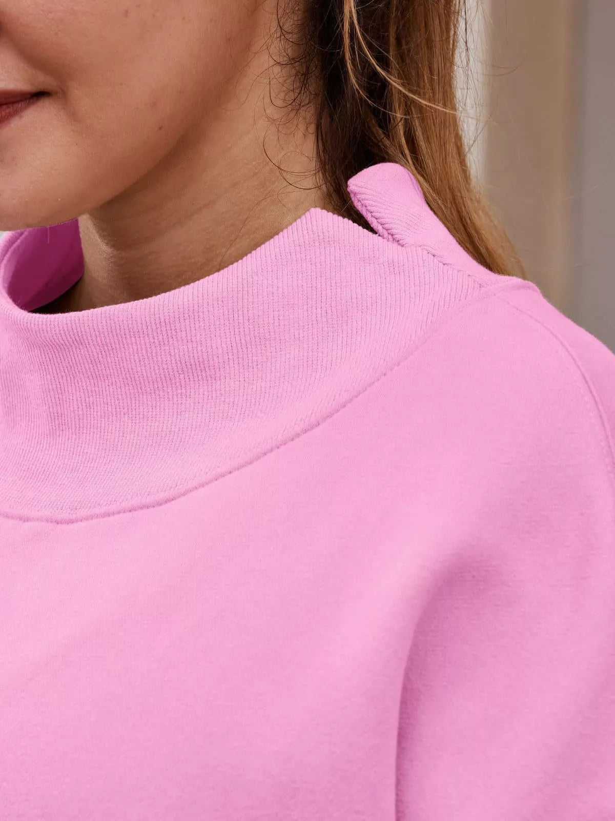 Mock Neck Dropped Shoulder Sweatshirt - cas7m
