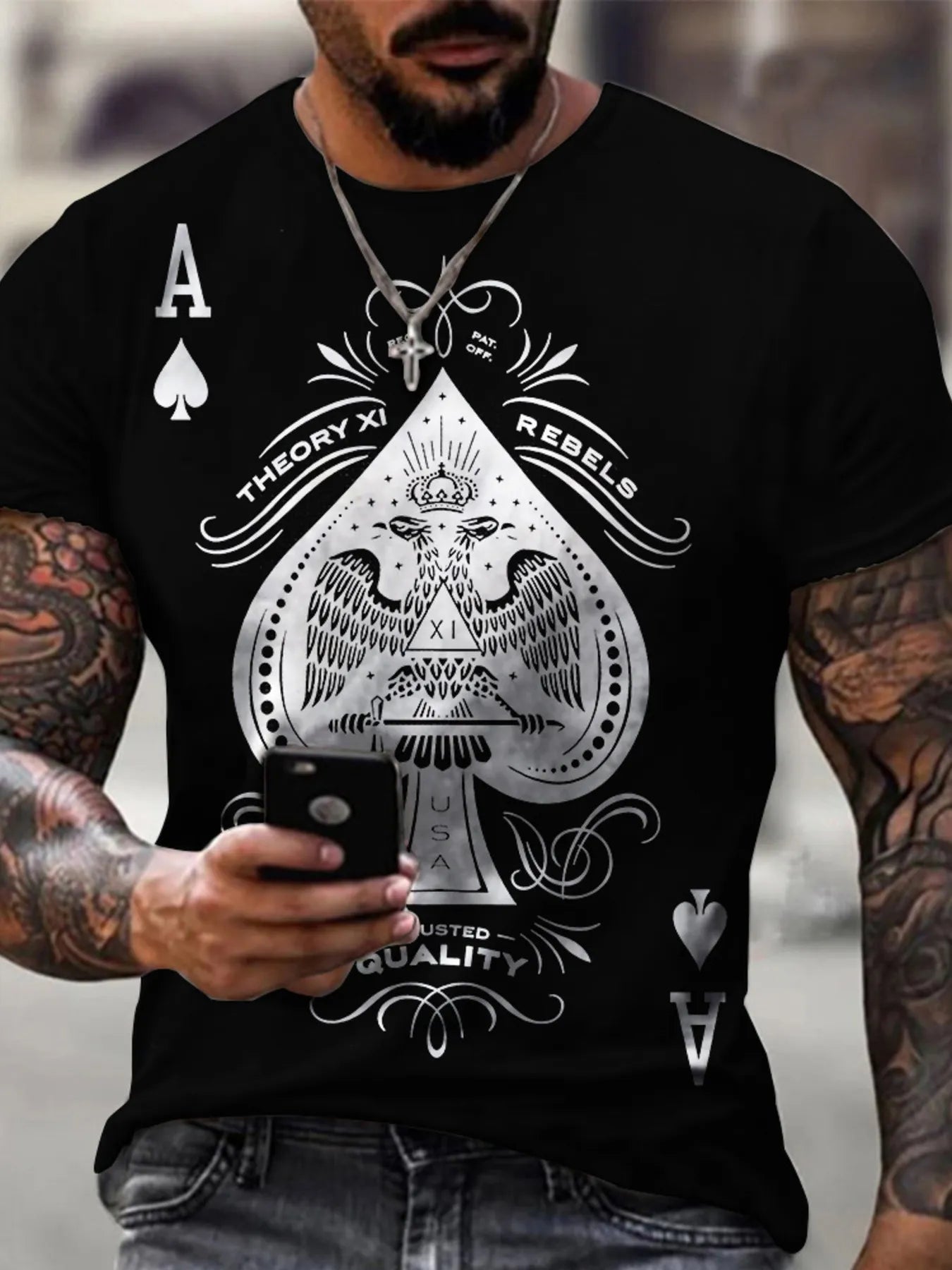 Men's Full Size Ace of Spades Graphic Print T-Shirt Plus Size - cas7m