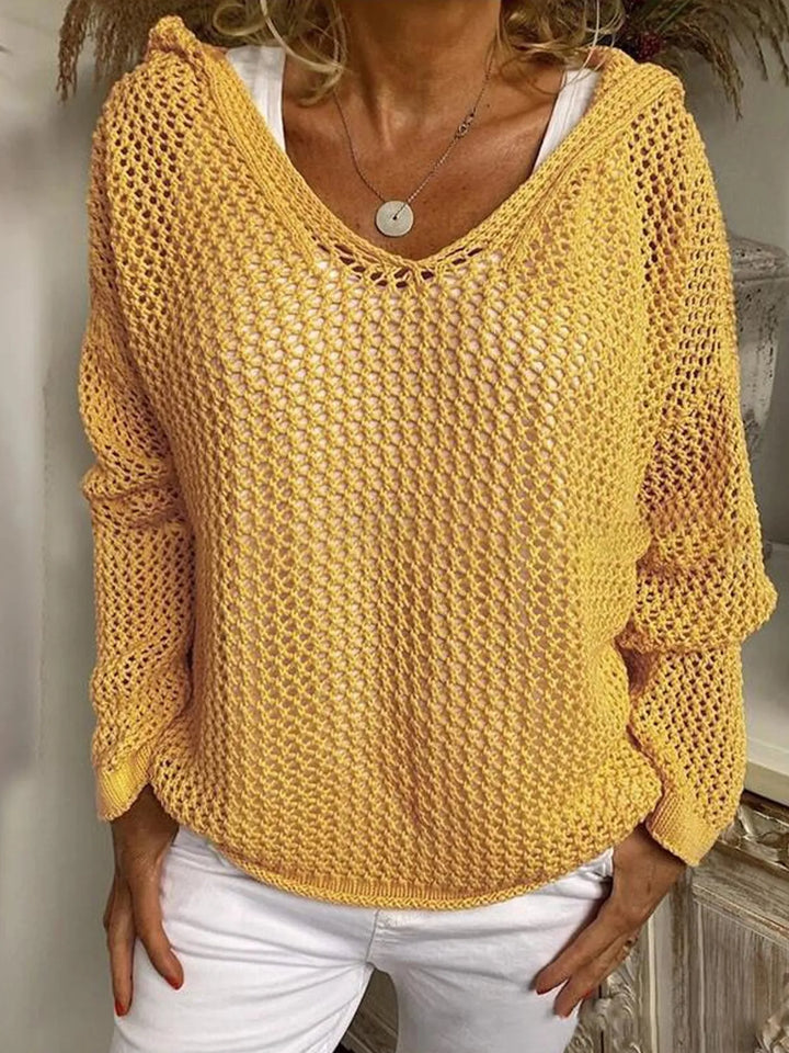 Openwork Long Sleeve Hooded Knit Cover Up - cas7m