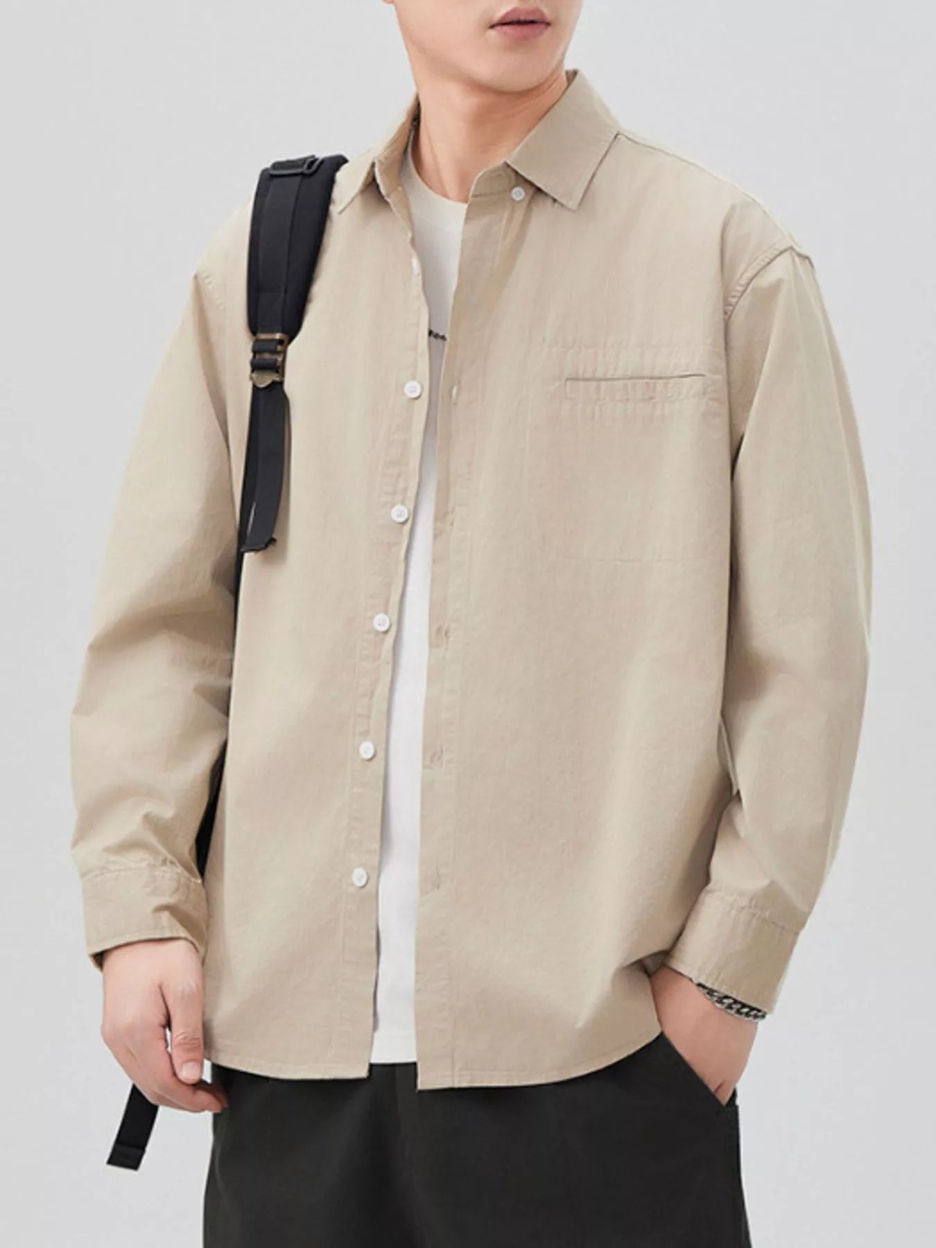 Men's Plus Size Button Up Long Sleeve Shirt - cas7m
