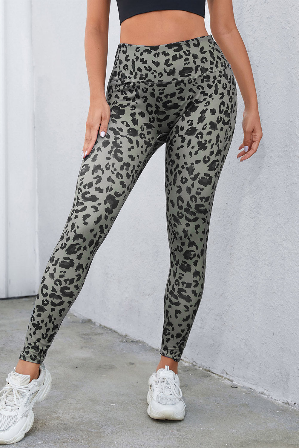 Leopard Print Wide Waistband Leggings - cas7m