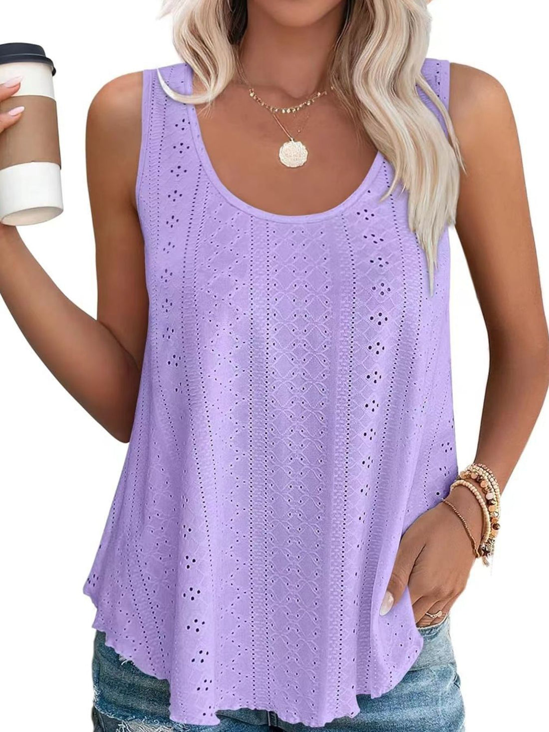 Eyelet Scoop Neck Tank - cas7m
