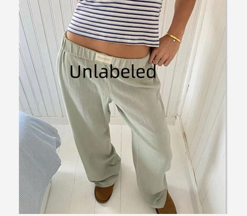 Fashion Y2K Striped Straight Trousers Summer Elastic High Waist Wide Leg Pants For Women - cas7m