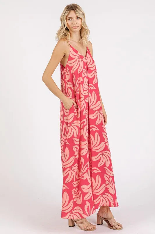 Mittoshop Printed V-Neck Maxi Cami Dress with Pockets - cas7m