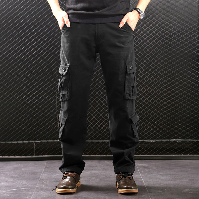 Middle-aged Straight Leg Multi-pocket Cargo Pants