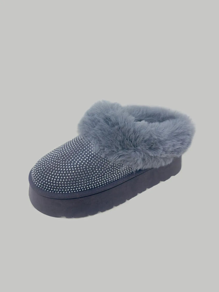 WILD DIVA Embellished Faux Fur Platform Booties - cas7m