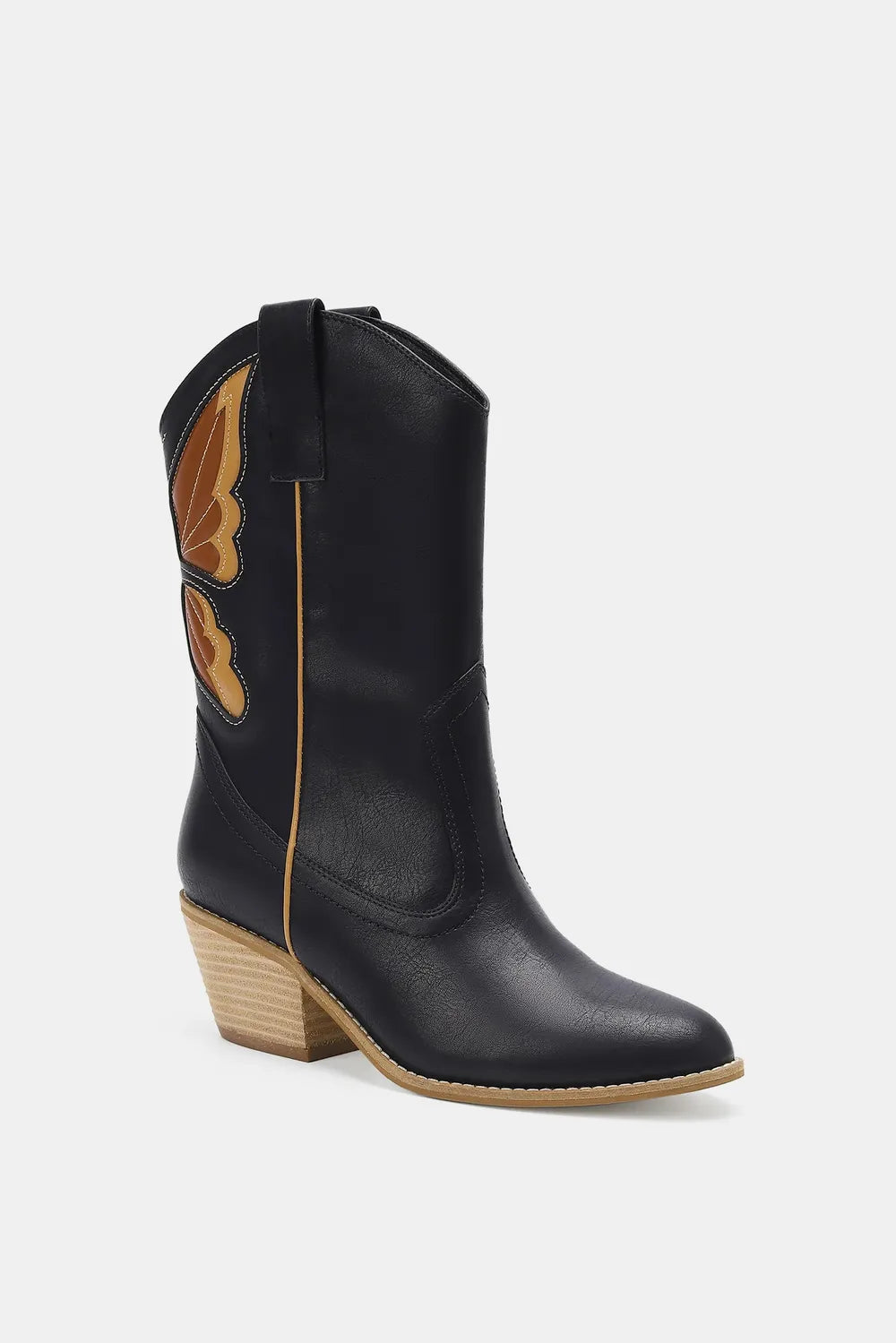 Beast Fashion Butterfly Cut Detail Point Toe Boots - cas7m