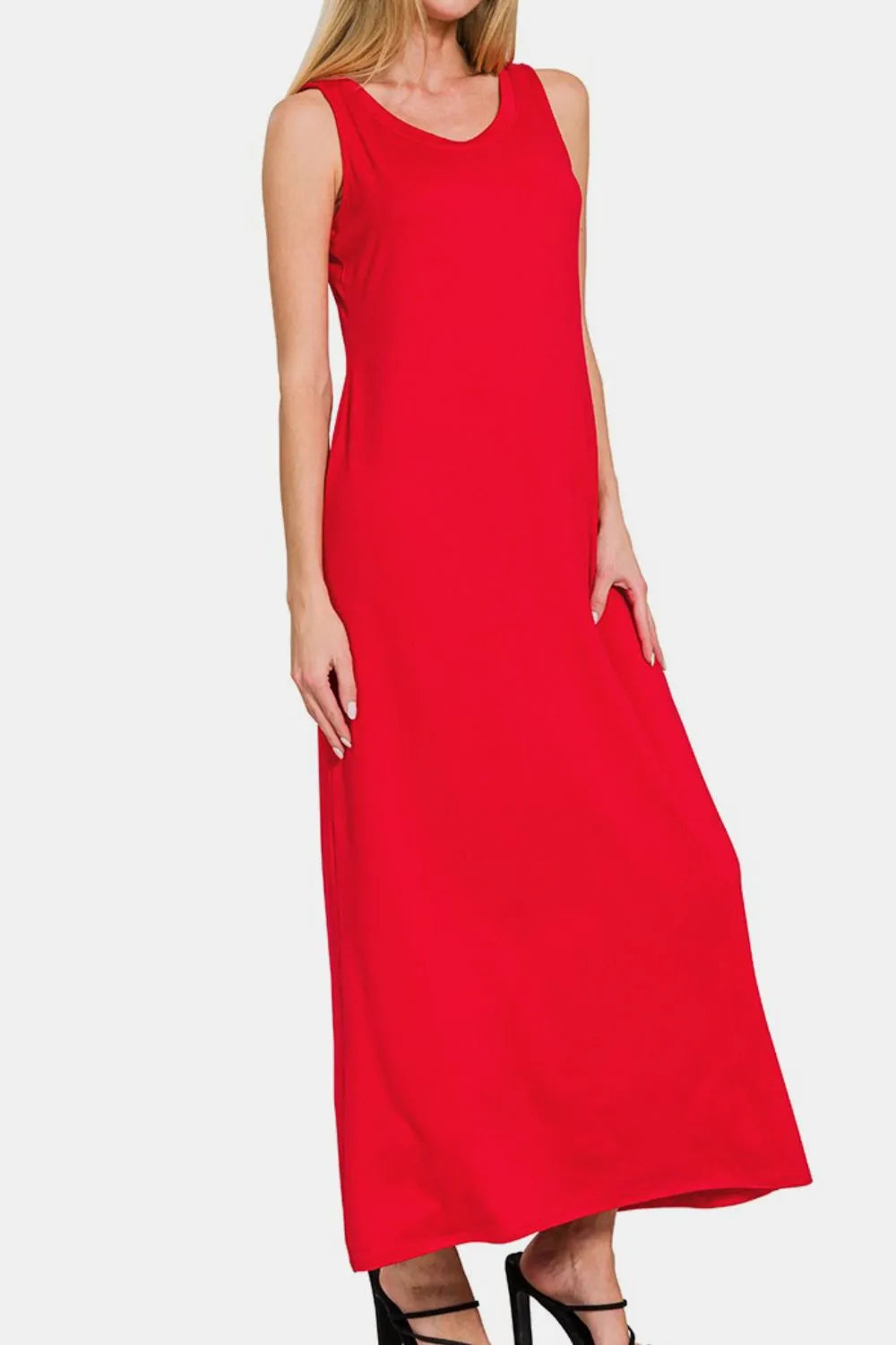 Zenana Scoop Neck Wide Strap Tank Dress - cas7m