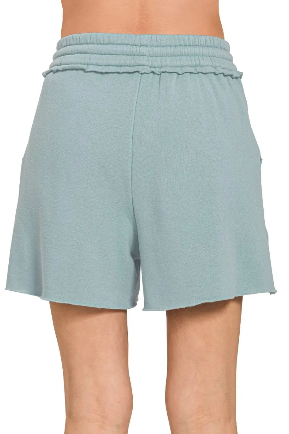 Zenana Fleece Raw Hem Shorts With Draw String - cas7m