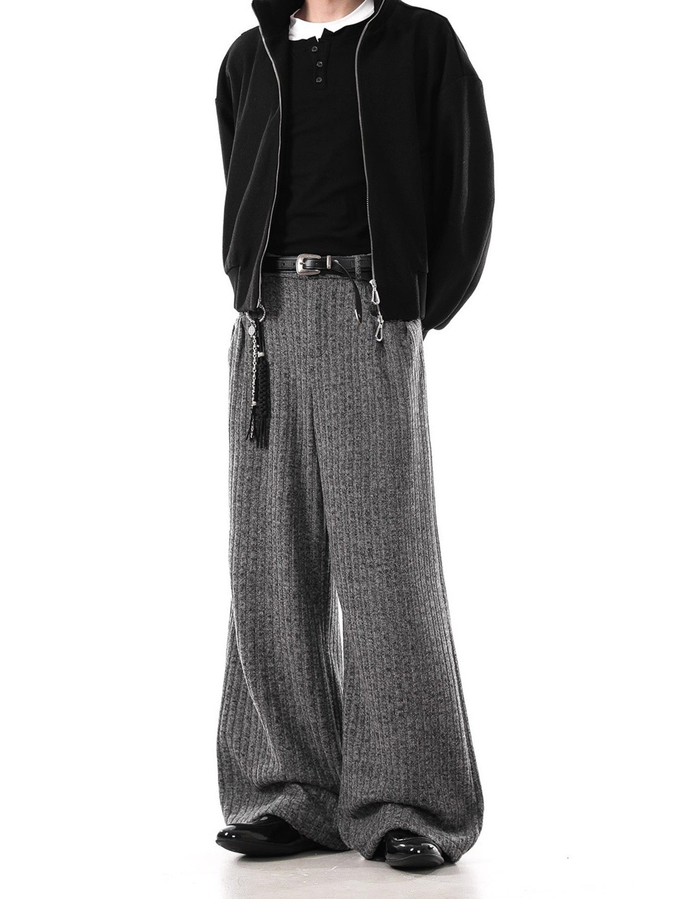 Men's Plus Size Ribbed Knit Loose Fit Pants - cas7m
