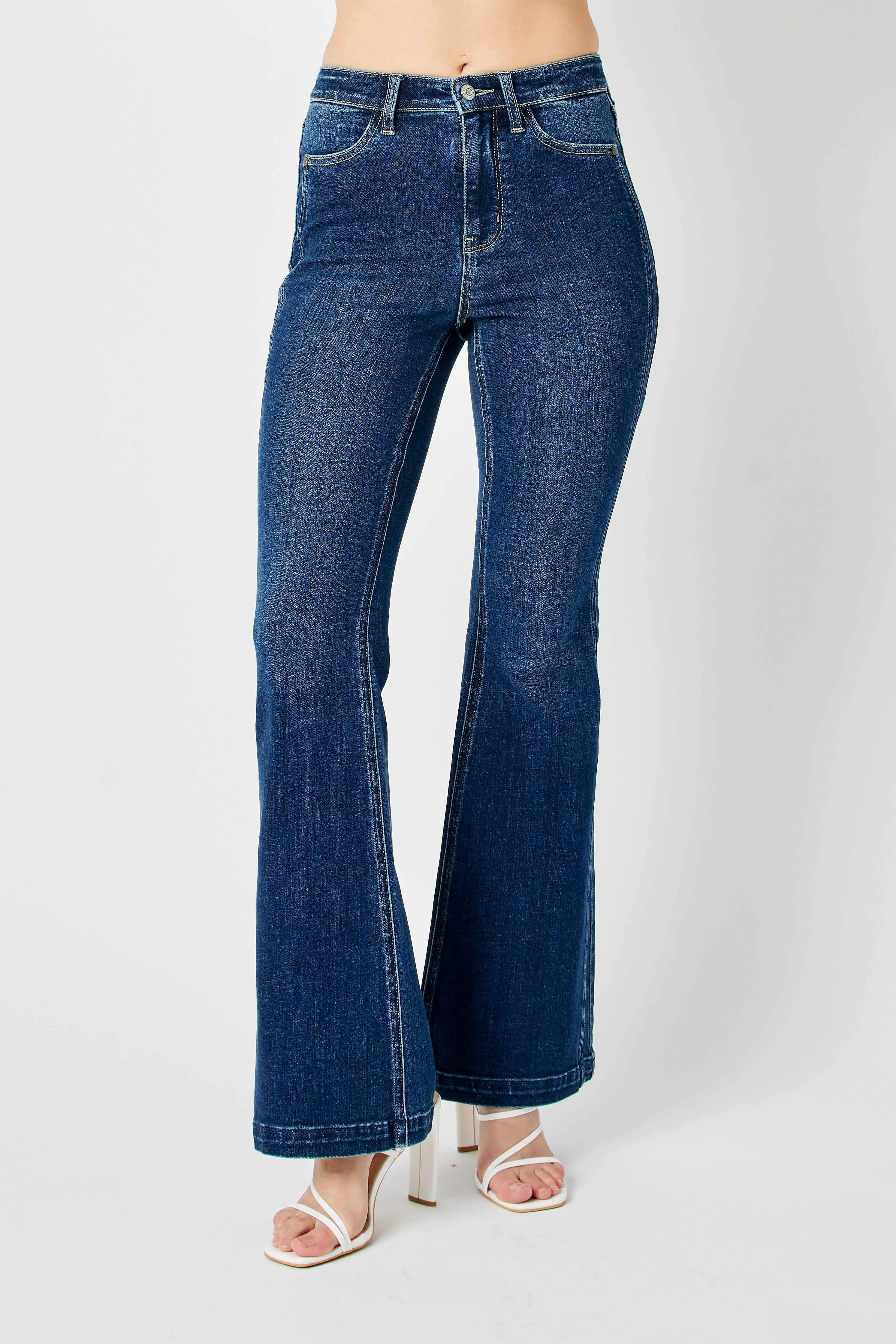 Judy Blue Full Size Hw Angled Side Seam Detail Flare Jeans Plus Size - cas7m