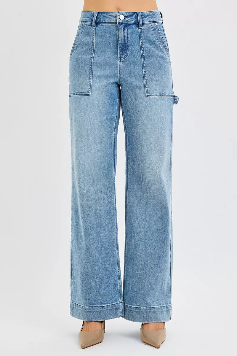 RISEN Full Size High Rise Straight Leg Jeans with Front Pockets Plus Size - cas7m