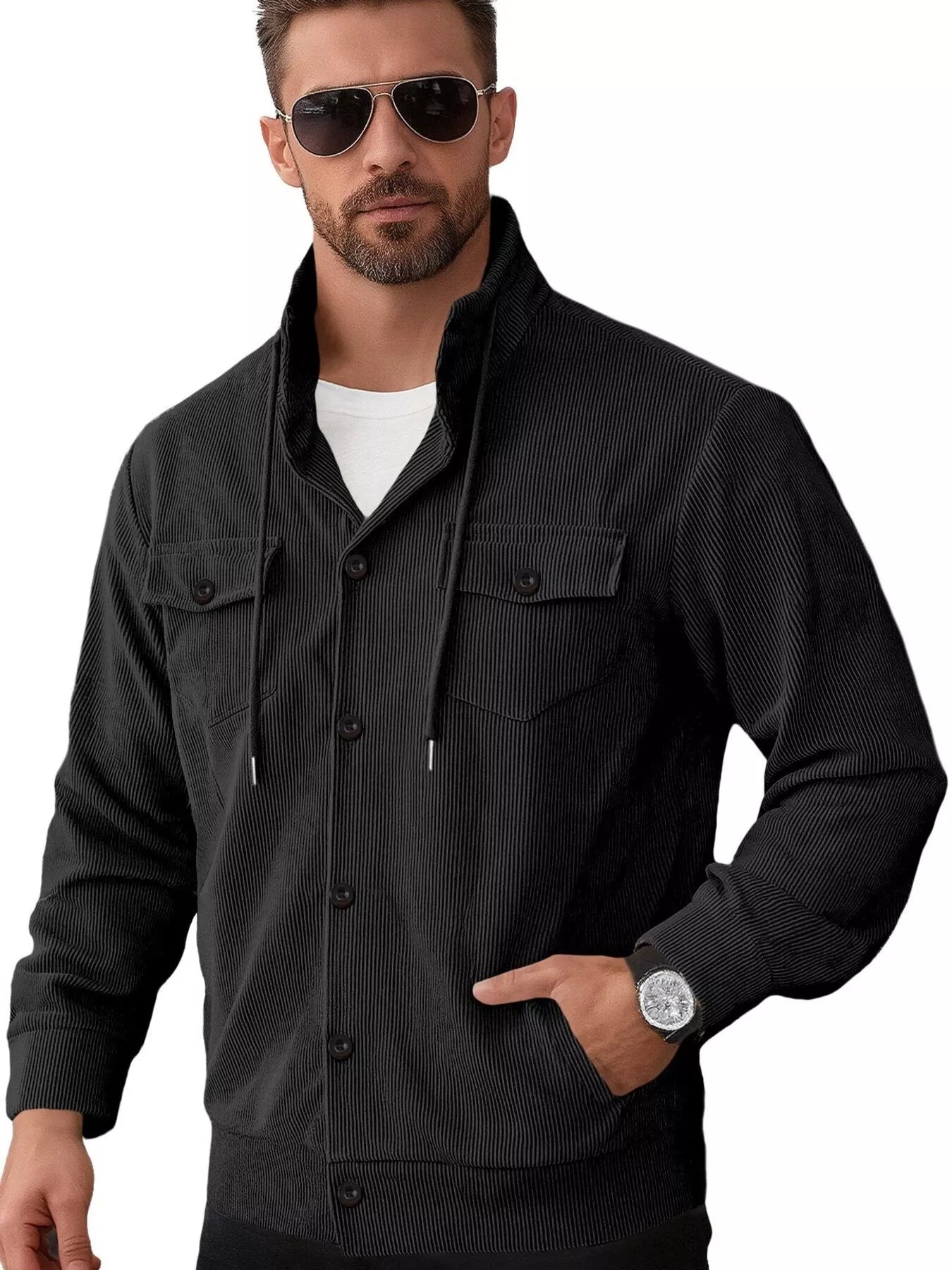 Men's Full Size Casual Corduroy Button-Down Jacket Plus Size - cas7m