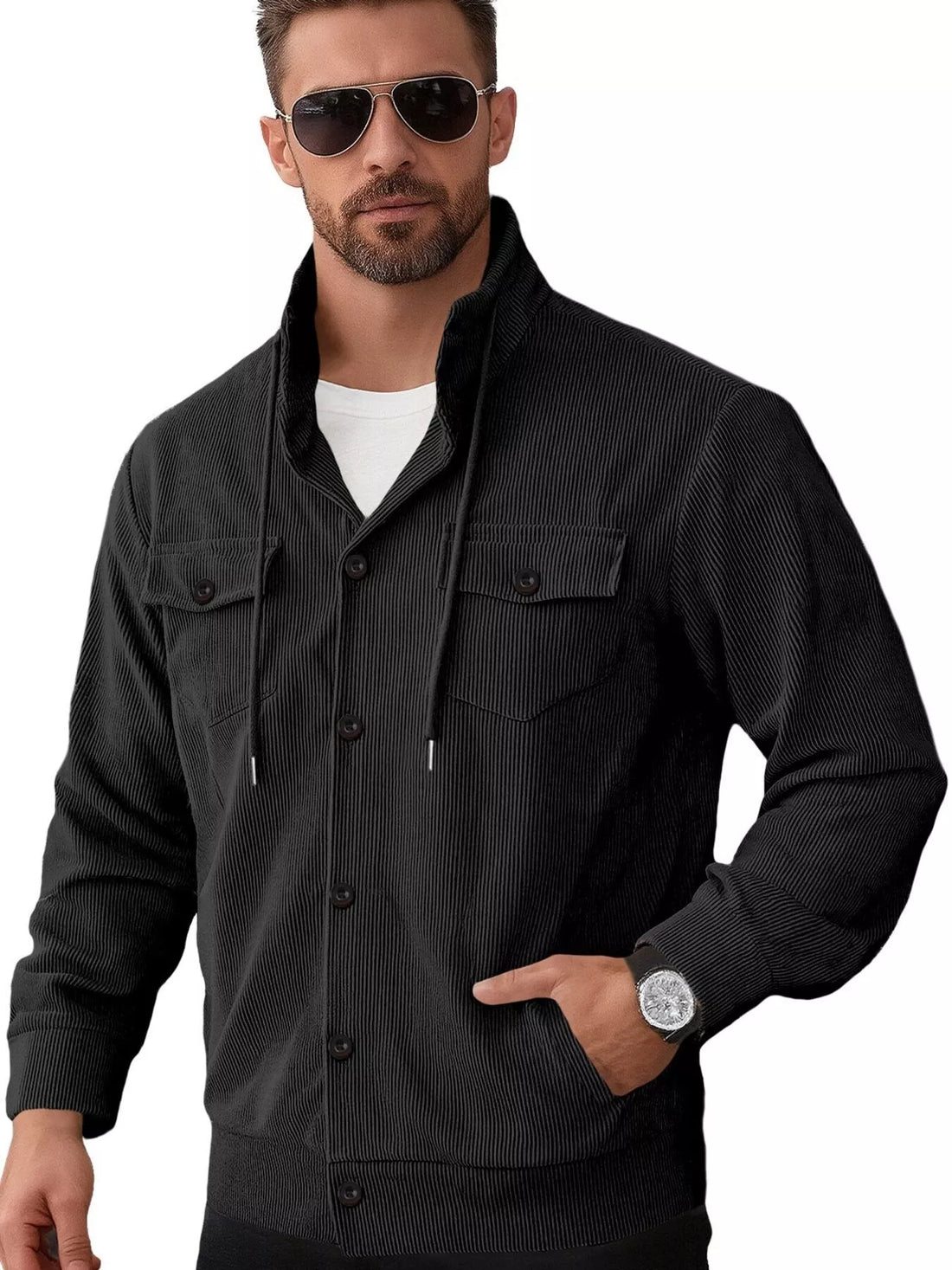 Men's Full Size Casual Corduroy Button-Down Jacket Plus Size - cas7m