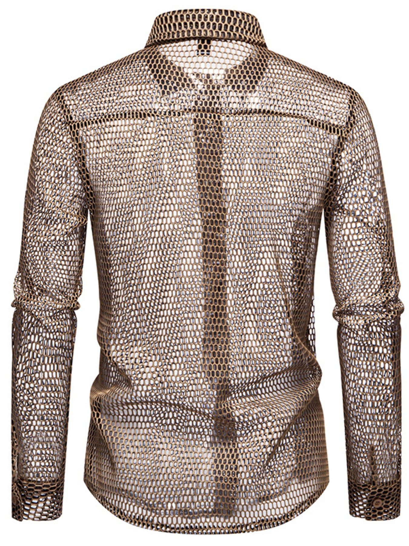 Men's See-Through Mesh Long Sleeve Shirt - cas7m
