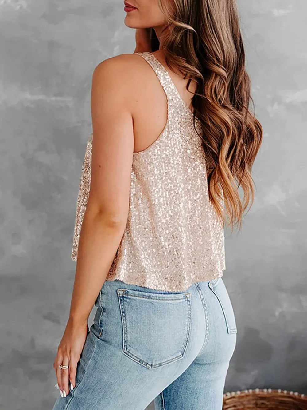 Sequin Scoop Neck Tank - cas7m