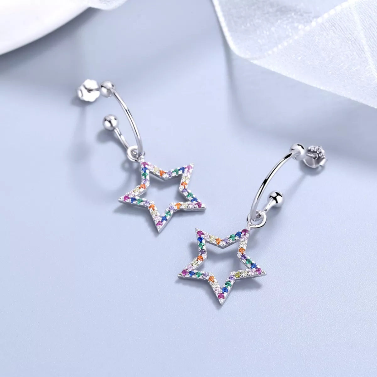 Star C-Hoop Dangle Earrings - cas7m