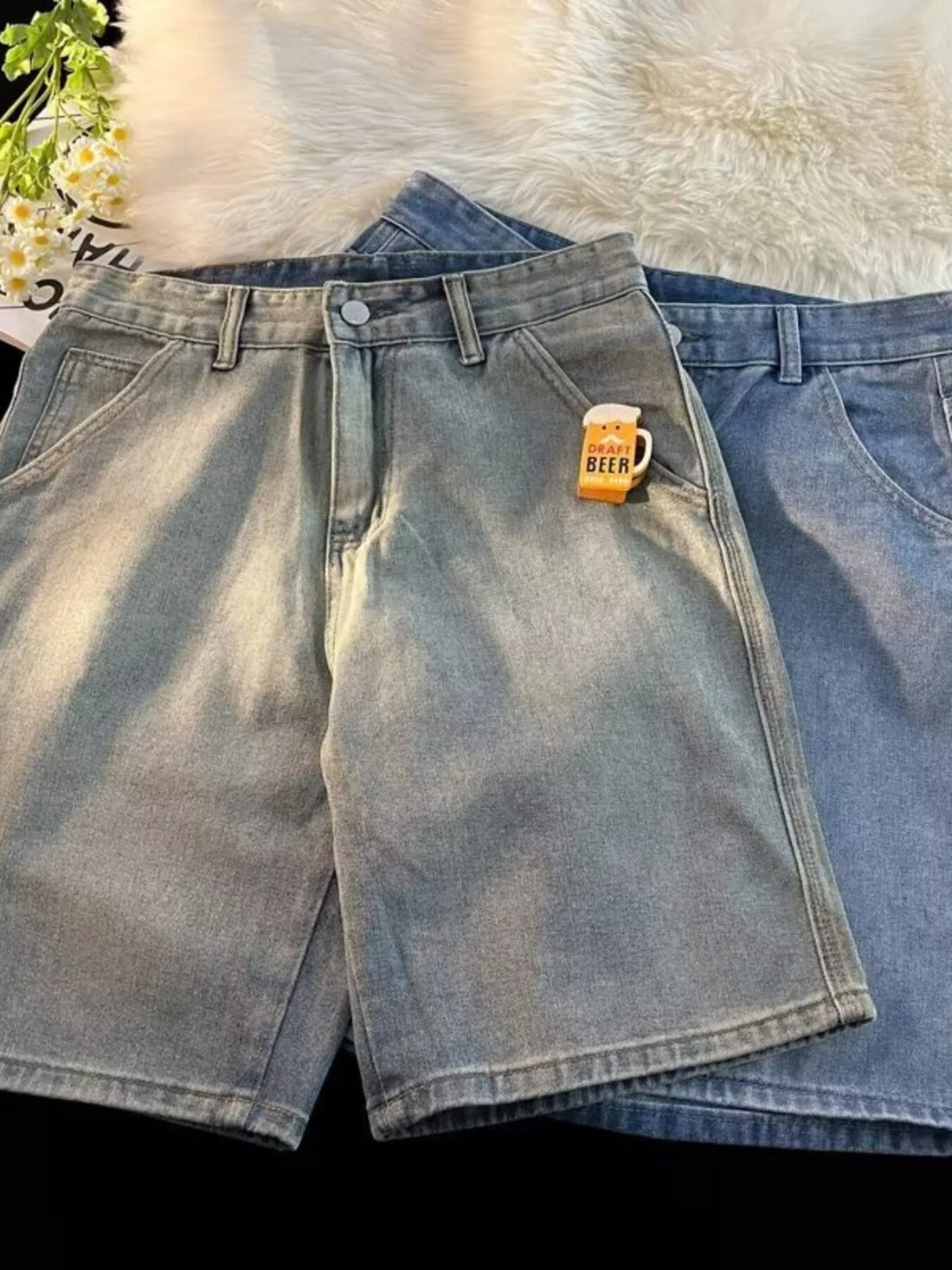Men's Full Size High-Waisted Wide-Leg Denim Shorts Plus Size - cas7m