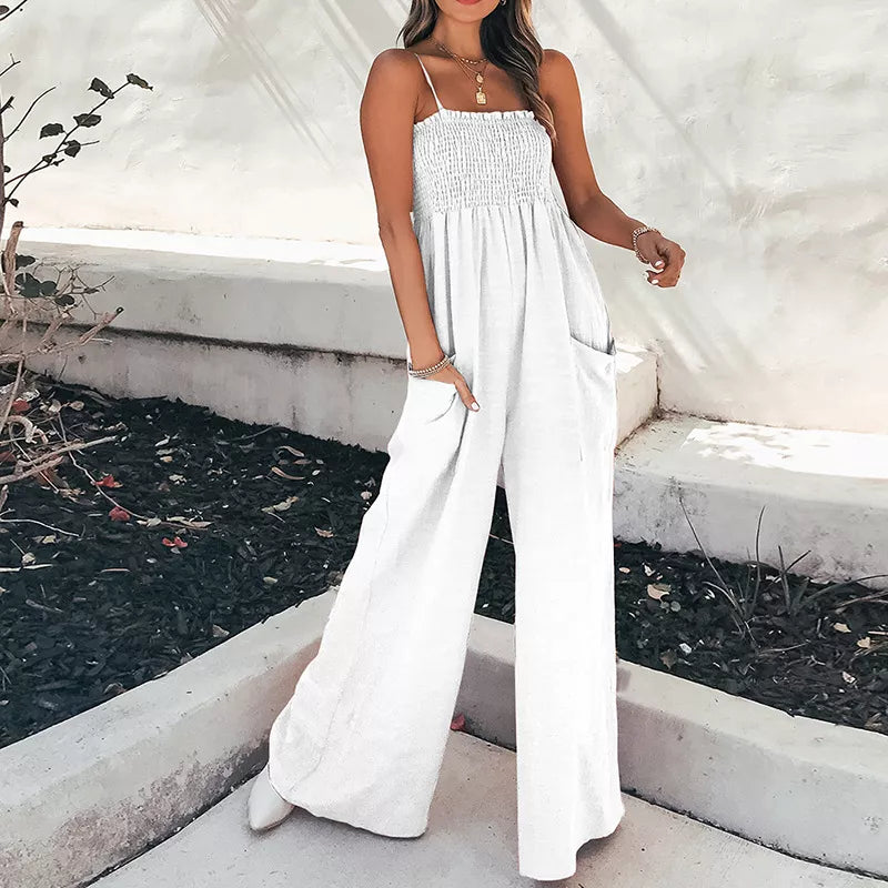 Smocked Wide Leg Jumpsuit - cas7m