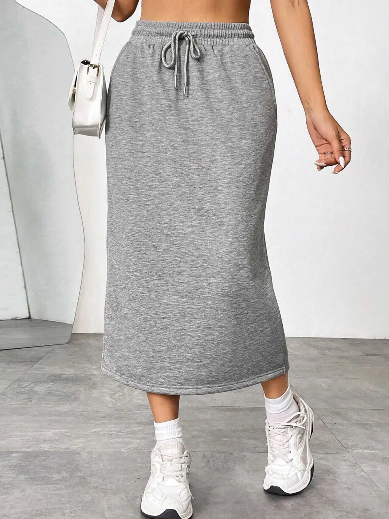 Slit Drawstring Midi Skirt - cas7m