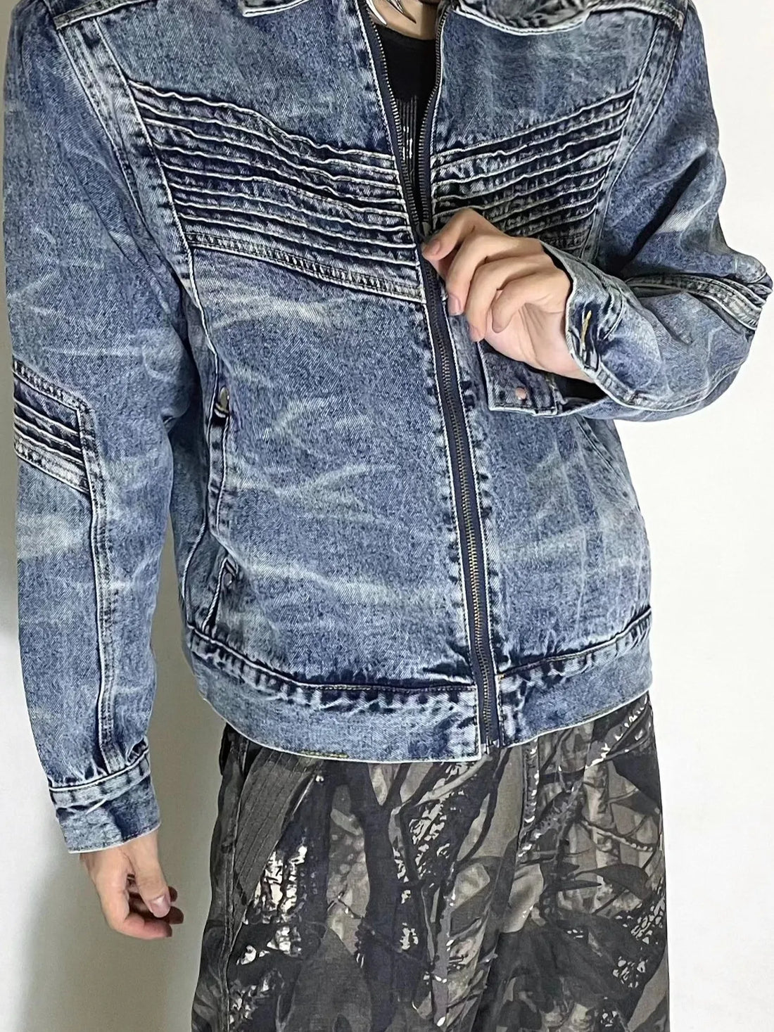 Men's Washed Zip Up Denim Jacket - cas7m