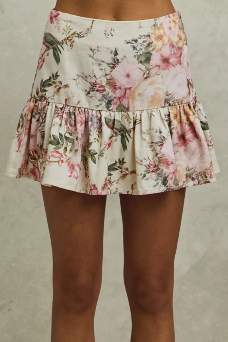 SO ME Floral Print Fit and Flare Mini Skirt - cas7m