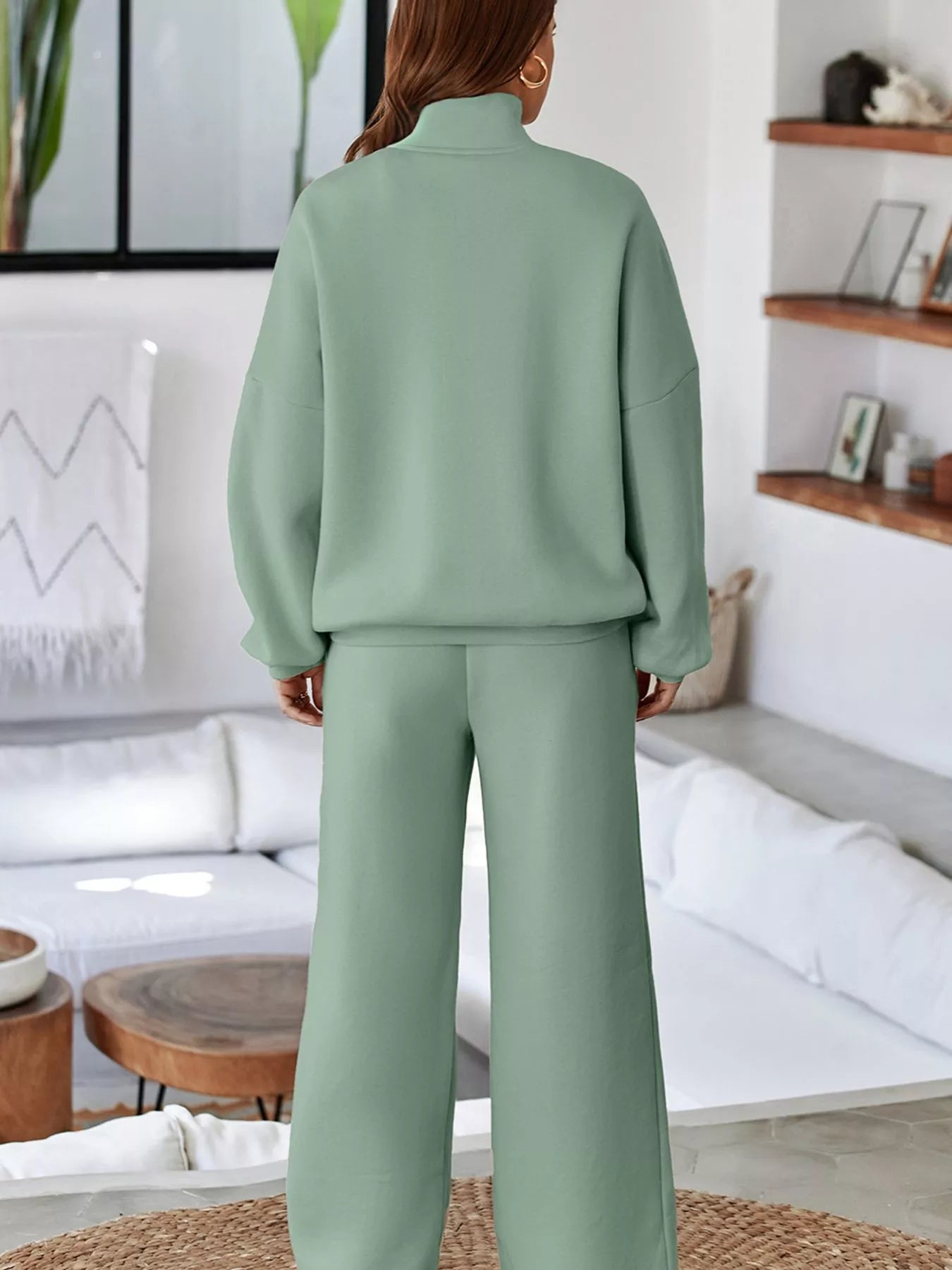 Drop Shoulder Zip Up Jacket and Drawstring Pants Active 2pcs Set - cas7m