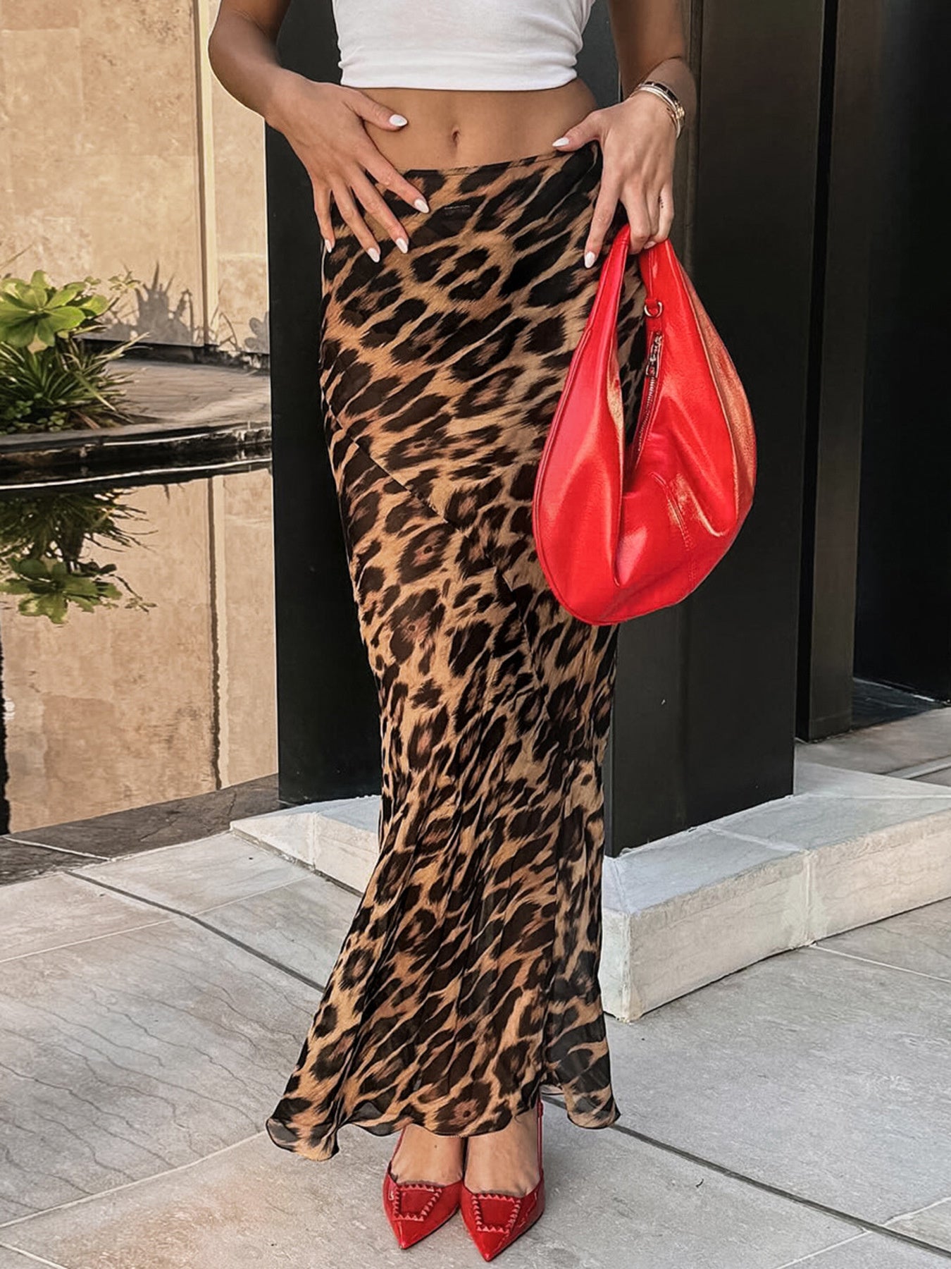 Leopard Print Bodycon Maxi Skirt - cas7m
