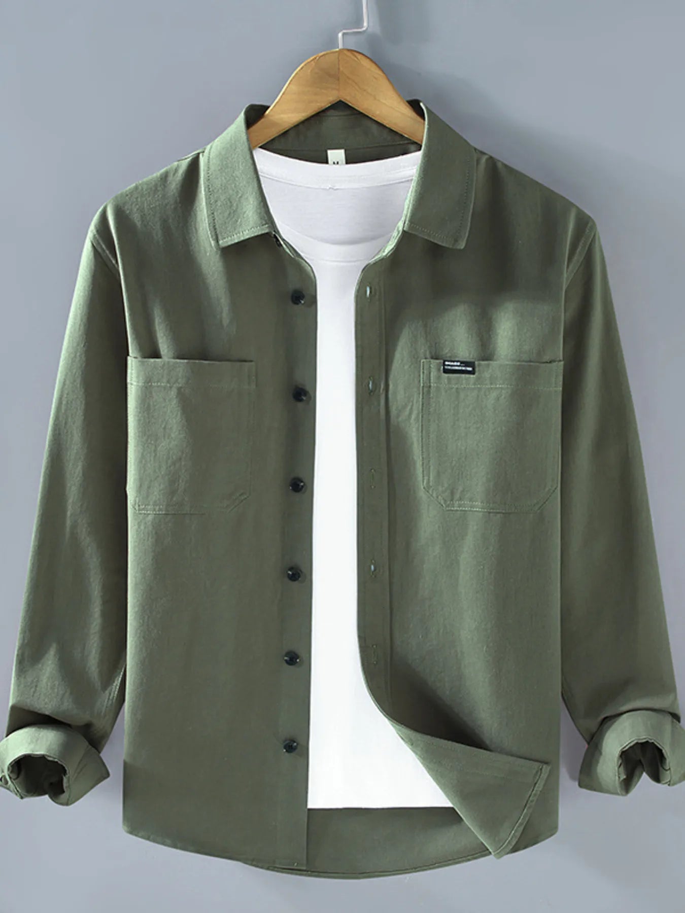 Men's Plus Size Button Up Long Sleeve Shirt - cas7m