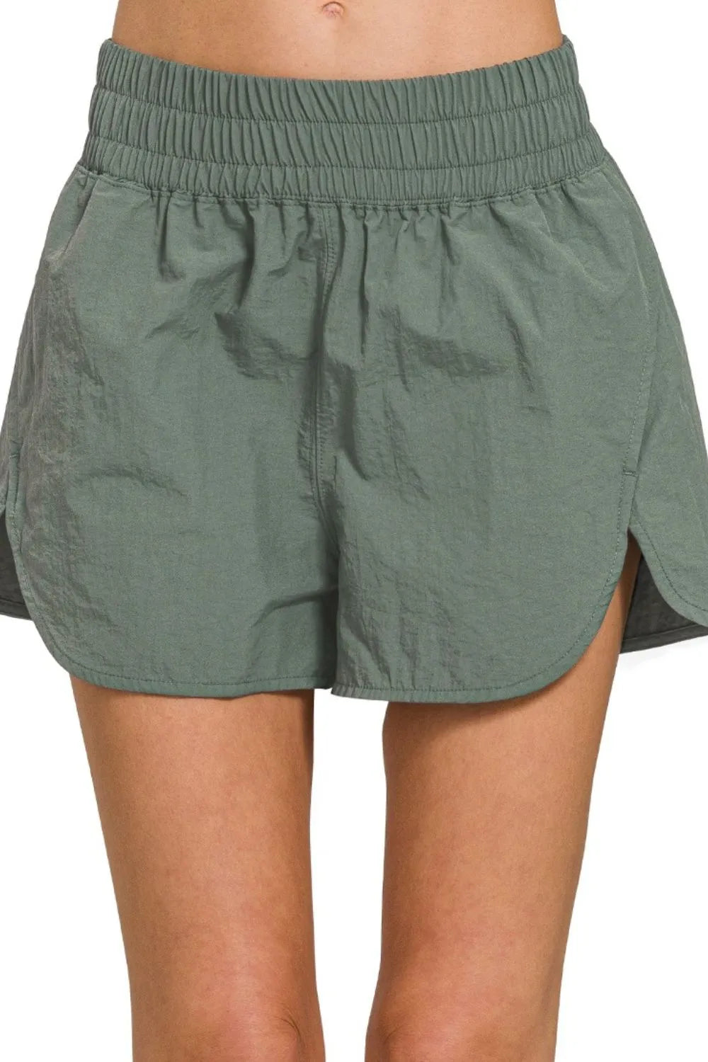 Zenana Windbreaker Smocked Waistband Running Shorts - cas7m