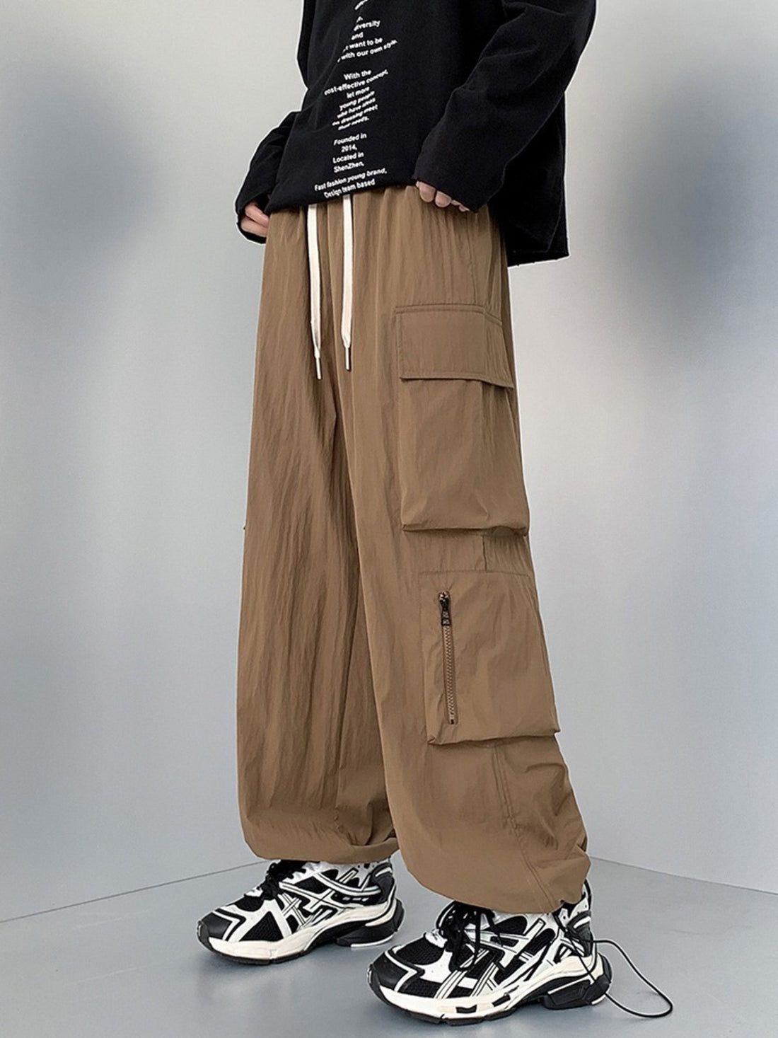 Men's Plus Size Loose Fit Cargo Pants with Drawstring - cas7m