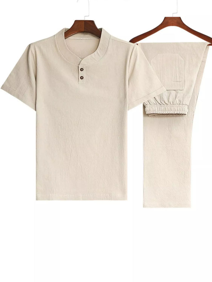 Men's Plus Size Casual Short Sleeve Top & Pants Set - cas7m