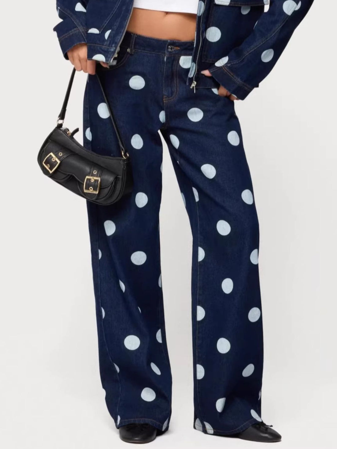Polka Dot Wide Leg Jeans - cas7m