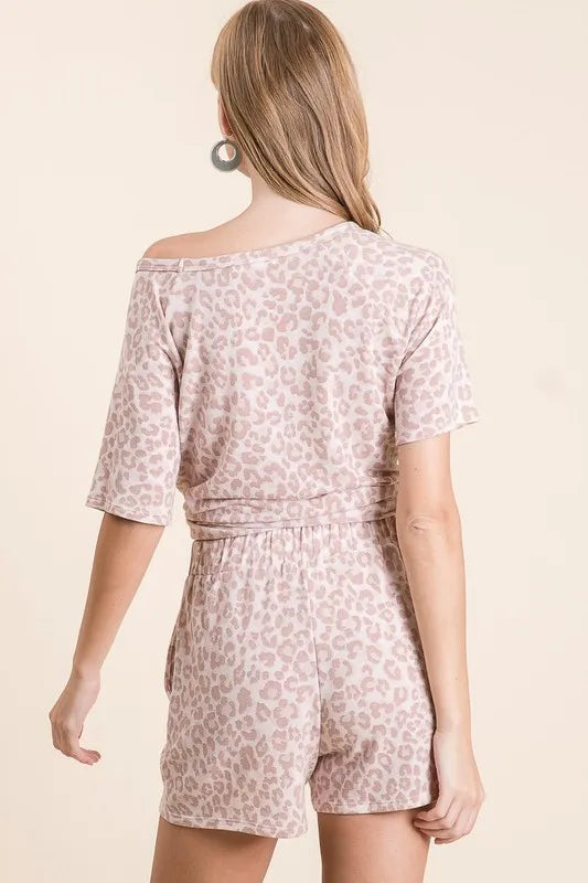 BiBi Leopard Terry Shorts With Drawstring - cas7m