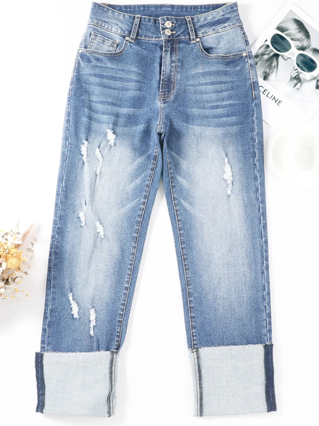 Vintage Stretch Distressed Denim Jeans - Comfort & Style - cas7m