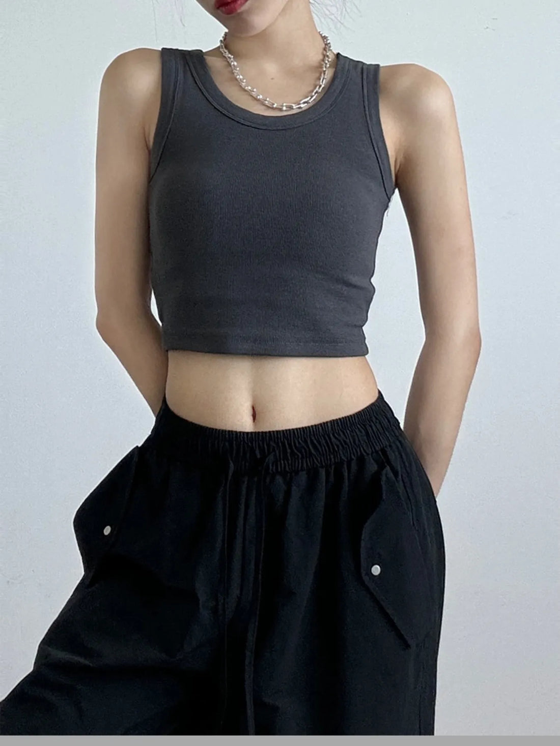 Ribbed Crop Tank Top - cas7m