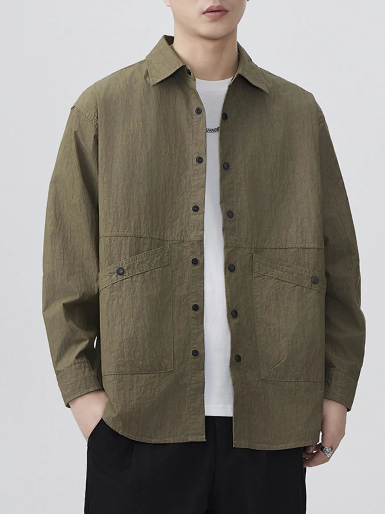 Men's Plus Size Button Up Long Sleeve Shirt - cas7m