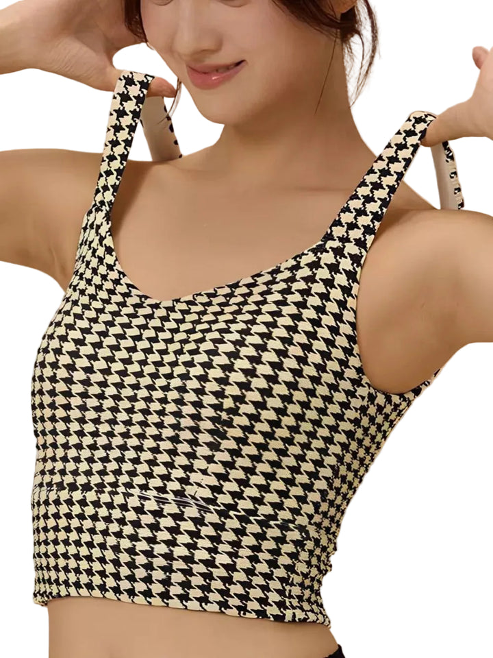 Crisscross Back Houndstooth Active Bra - cas7m